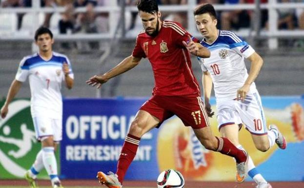 Alfonso Pedraza, en un partido de la selección española de fútbol sub 19.