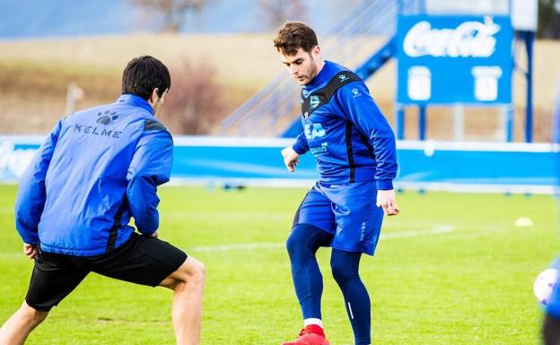 Ibai Gómez, durante el entrenamiento de este viernes./D. A.