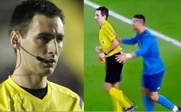 Empujón de Ronaldo a Burgos Bengoetxea en el partido de anoche.