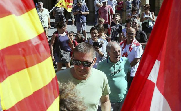 El coordinador general de EH Bildu, Arnaldo Otegi, en la manifestación convocada el pasado 12 de agosto en San Sebastián, en apoyo al proceso catalán