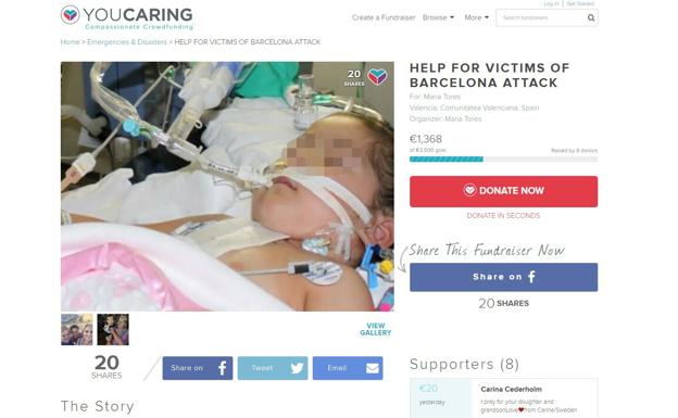 Captura de pantalla de la campaña de 'crowdfunding' de la falsa víctima.