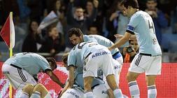 Los jugadores del Celta celebran uno de los goles del pasado sábado ante el Almería. / Efe/