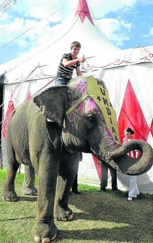 El jugador rojiblanco, subido en el elefante. ::
BORJA AGUDO/