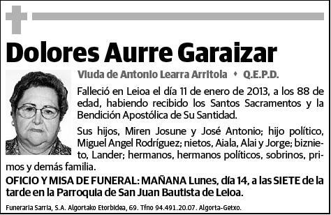AURRE GARAIZAR,DOLORES