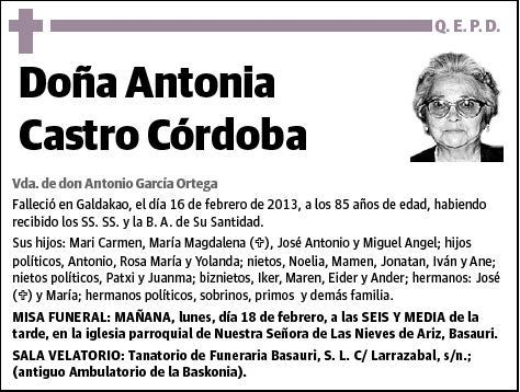 CASTRO CORDOBA,ANTONIA