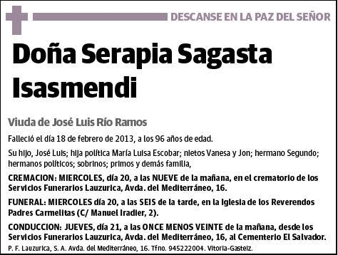 SAGASTA ISASMENDI,SERAPIA