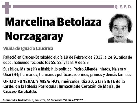 BETOLAZA NORZAGARAY,MARCELINA
