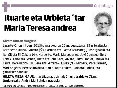 ITUARTE ETA URBIETA TAR MARIA TERESA
