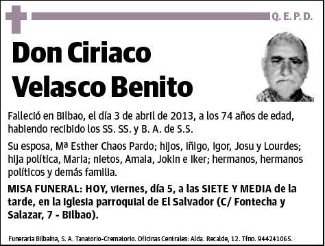 VELASCO BENITO,CIRIACO
