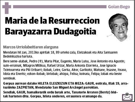 BARAYAZARRA DUDAGOITIA,MARIA DE LA RESURRECCION
