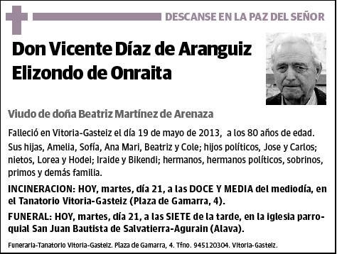 DIAZ DE ARANGUIZ ELIZONDO DE ONRAITA,VICENTE