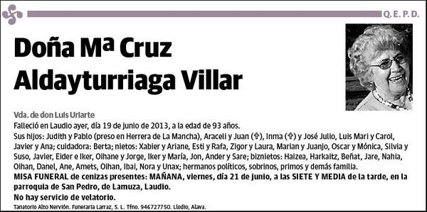 ALDAYTURRIAGA VILLAR,Mª CRUZ