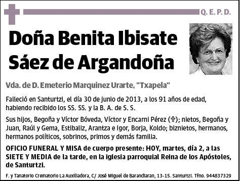 IBISATE SAEZ DE ARGANDOÑA,BENITA