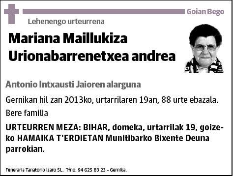 MAILLUKIZA URIONABARRENETXEA,MARIANA