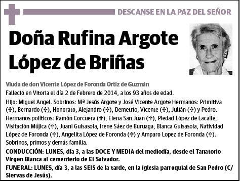 ARGOTE LOPEZ DE BRIÑAS,RUFINA