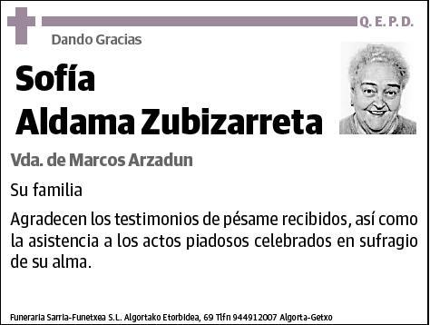 ALDAMA ZUBIZARRETA,SOFIA