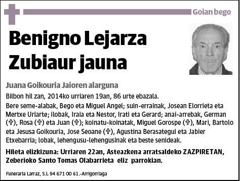 LEJARZA ZUBIAUR,BENIGNO