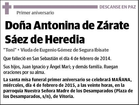 DE ZARATE SAEZ DE HEREDIA,ANTONINA