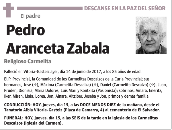 El padre Pedro Aranceta Zabala