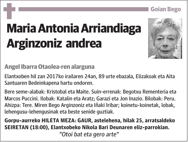Maria Antonia Arriandiaga Arginzoniz