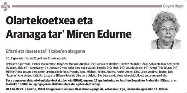 Olartekoetxea eta Aranaga tar' Miren Edurne