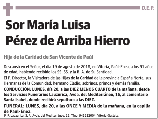 Sor María Luisa Pérez de Arriba Hierro