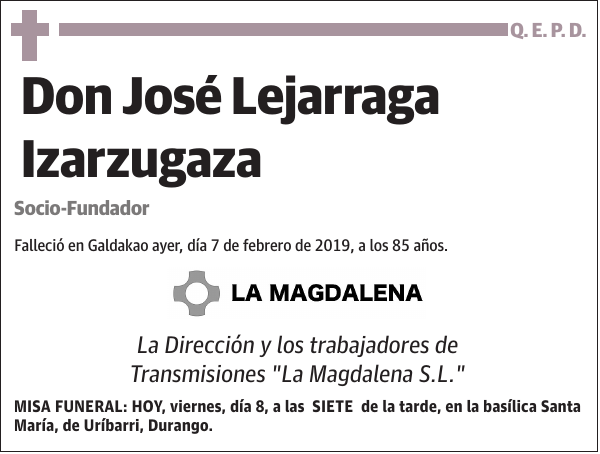 José Lejarraga Izarzugaza Socio-Fundador