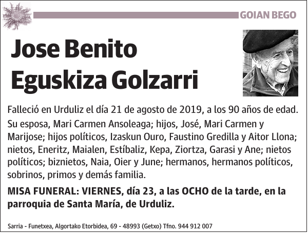 Jose Benito Eguskiza Golzarri