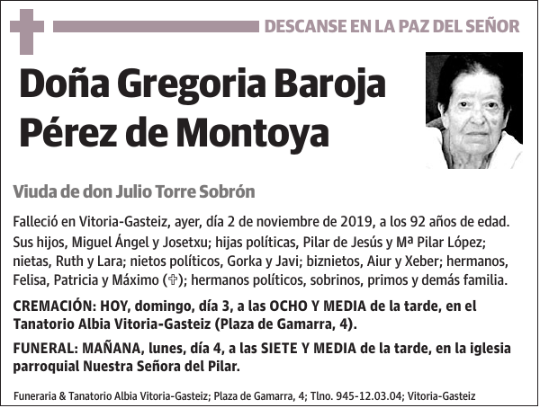 Gregoria Baroja Pérez de Montoya