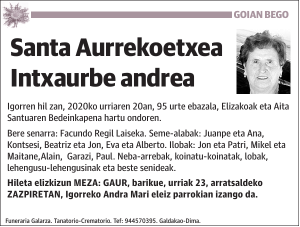 Santa Aurrekoetxea Intxaurbe