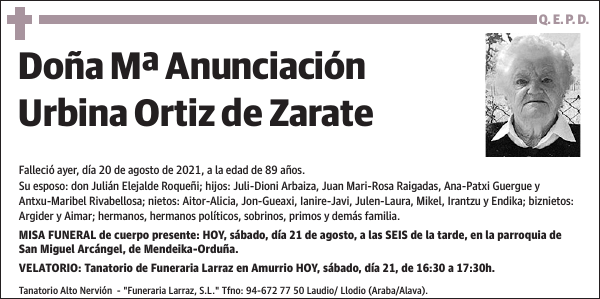 Mª Anunciación Urbina Ortiz de Zarate