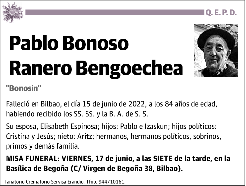 Pablo Bonoso Ranero Bengoechea