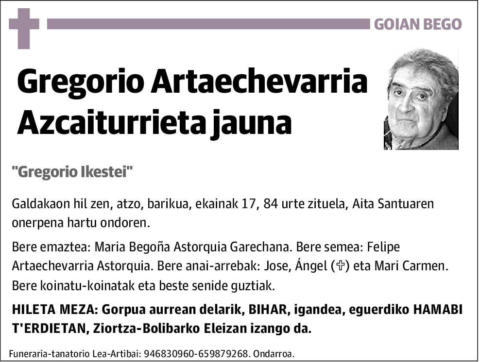 Gregorio Artaechevarria Azcaiturrieta