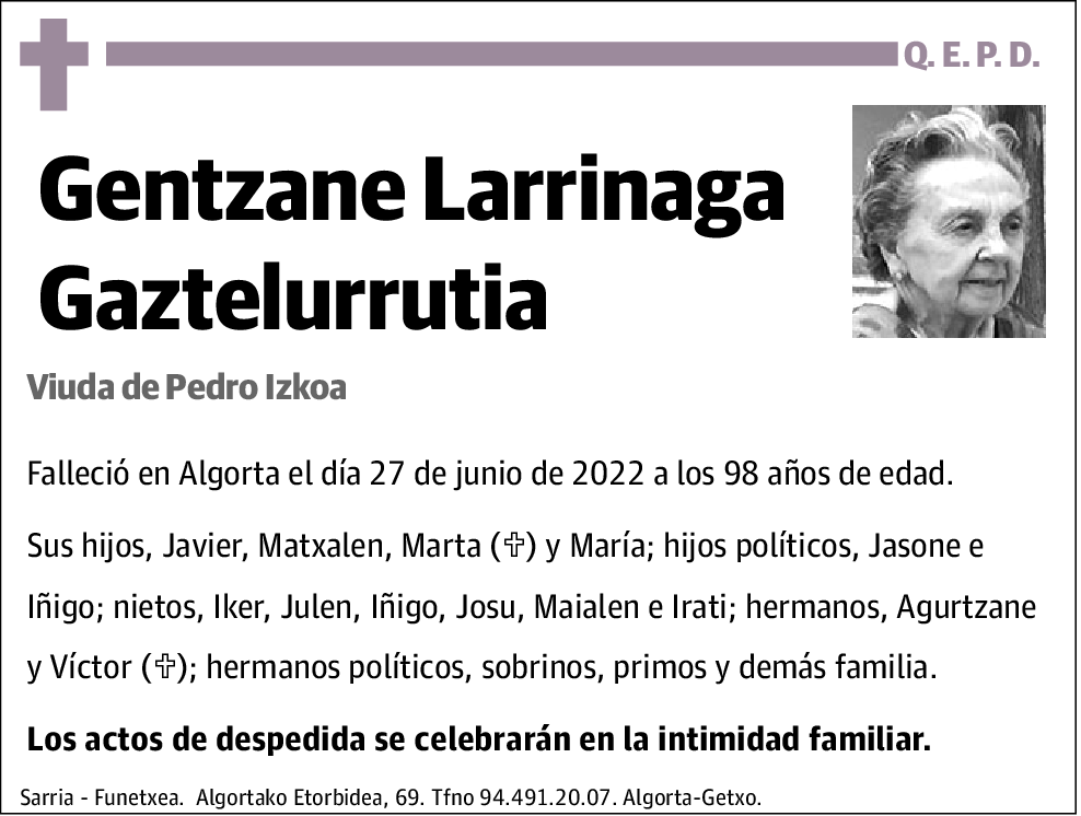 Gentzane Larrinaga Gastelurrutia
