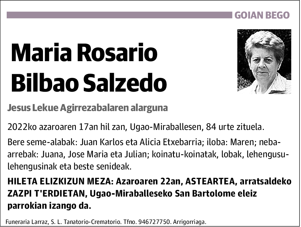 María Rosario Bilbao Salzedo