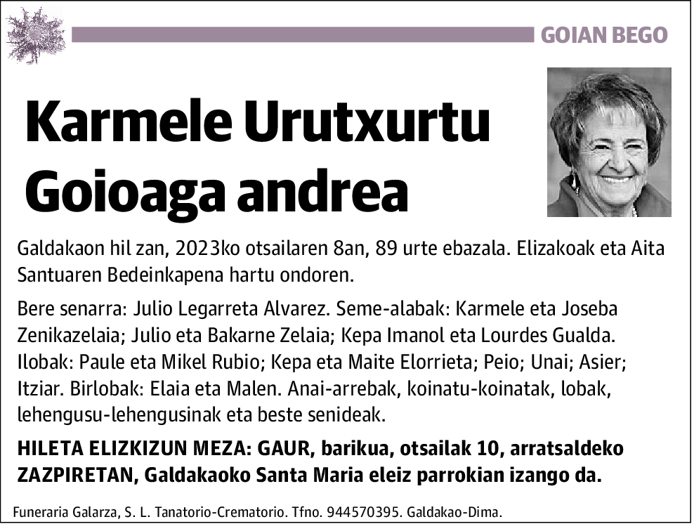 Karmele Urutxurtu Goioaga
