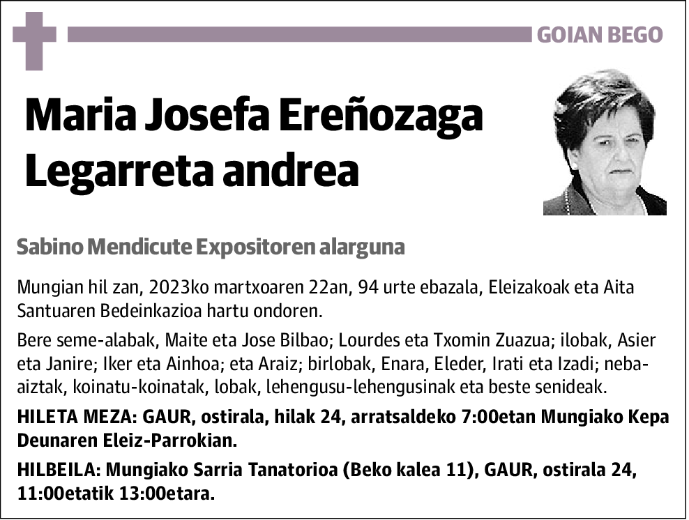 Maria Josefa Ereñozaga Legarreta