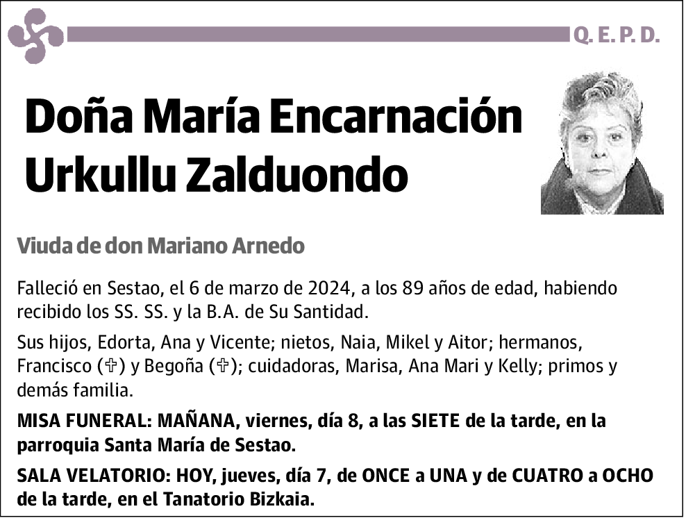 Maria Encarnacion Urkullu Zalduondo