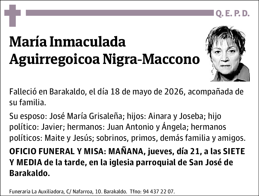María Inmaculada Aguirregoicoa Nigra-Maccono