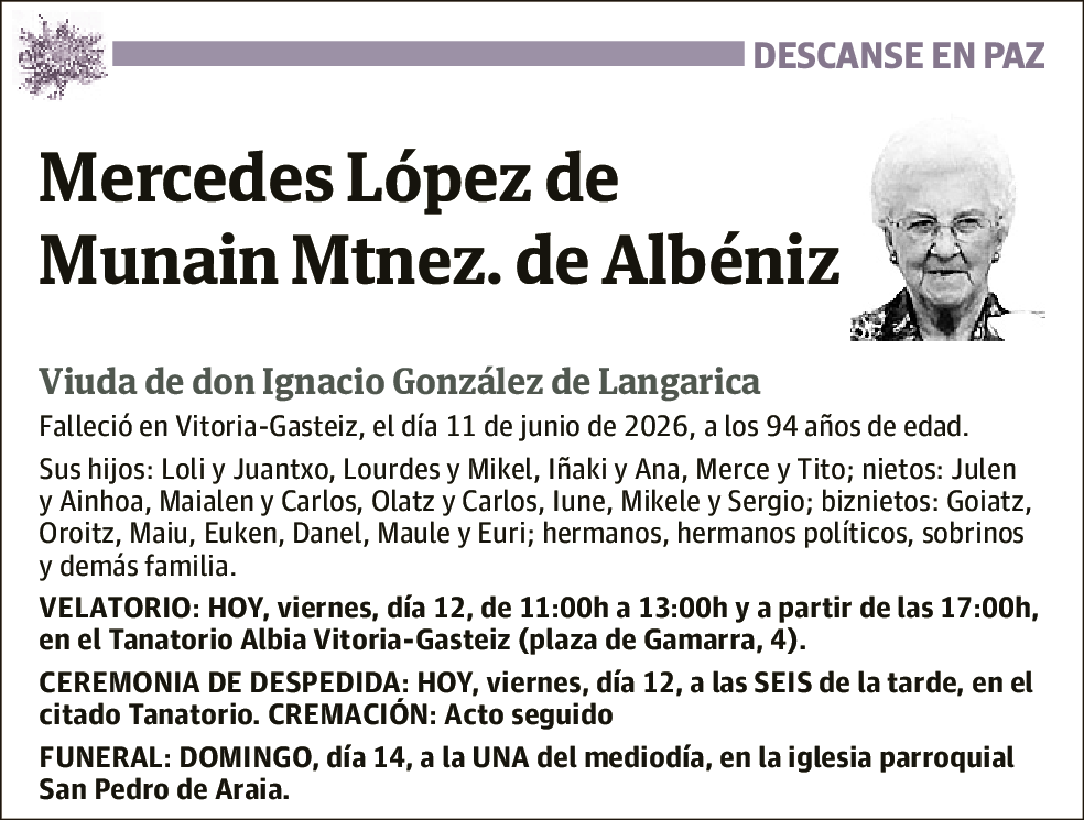 Doña Mercedes López de Munain Martínez de Albéniz