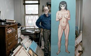 David Huggins, en su estudio de Nueva Jersey con una de sus pinturas de Crescent, su amante extraterrestre./Brad Abrahams