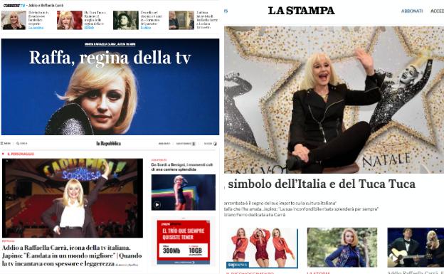 The covers of 'Corriere della Sera', 'La Repubblica' and 'La Stampa'.