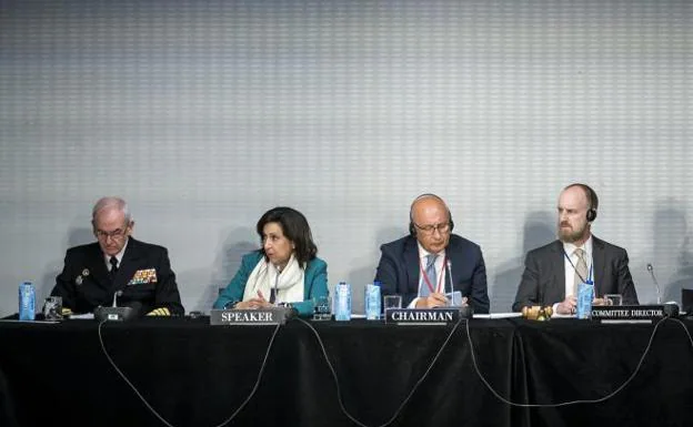 The Defense Minister, Margarita Robles, this Saturday at the NATO Parliamentary Assembly held in Madrid. 