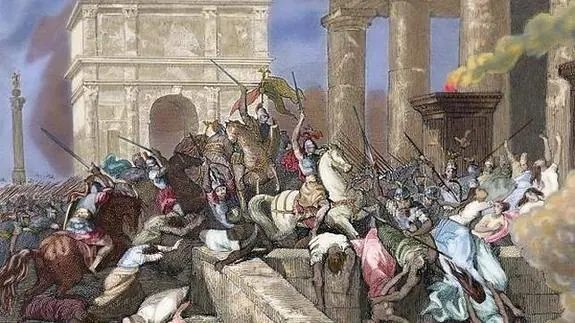 Ilustración del «saqueo de Roma por parte de Alarico»./